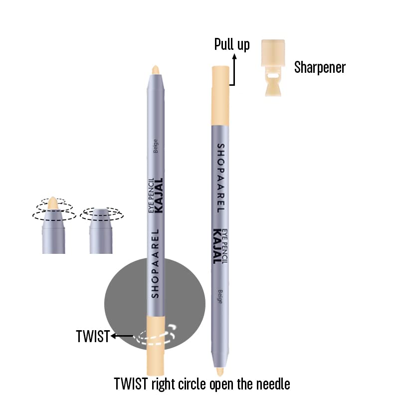 SHOPAAREL Eye Kajal Pencil Super Black, Smudgeproof & Waterproof (Beige 03)