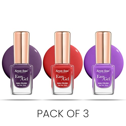 Seven Seas Easy Gel Nail Polish | Quick Dry Gel Nail Polish, Pack of 3 (Combo-08, 30ml)