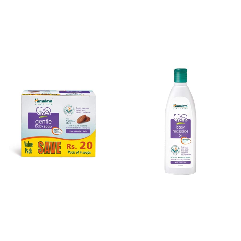 Himalaya Gentle Baby Soap Value Pack, 4 * 75g & Himalaya Baby Massage Oil (200ml)