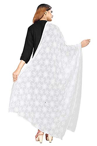 AKSHAR LLC Women's  Designer Pure Chiffon Dupatta with Pure Cotton Thread Embroidery Work