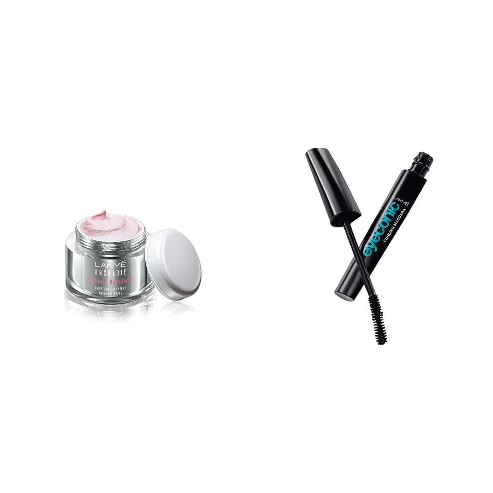 Lakmé Perfect Radiance Fairness Day Creme 50 g & Lakmé Eyeconic Lash Curling Mascara, Black, 9ml