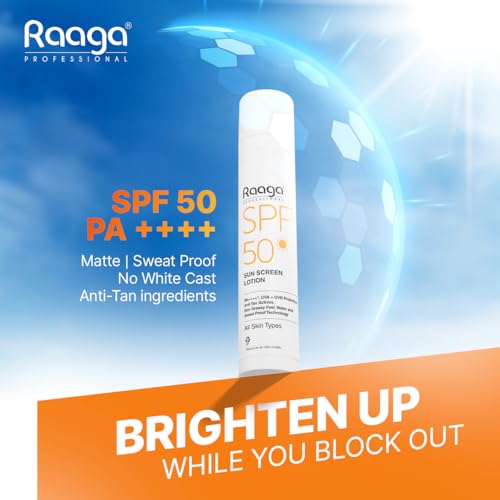Raaga Professional SPF 50 Sunscreen Lotion | PA++++, UVA + UVB Protection, Anti Tan Activities, Non-Greasy Feel, Water and Sweat Proof Technology (55 ml)