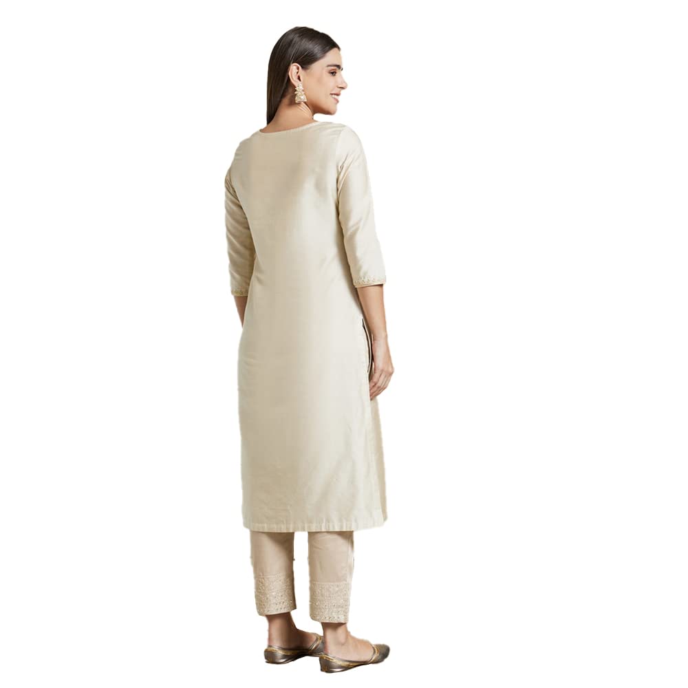 Kashish Women's  Viscose Embroidered Round Neck Straight Fit Kurta