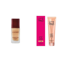 Lakmé Invisible Finish Spf 8 Natural Light Coverage Foundation, Shade 01, 25Ml And 9To 5 Complexion Care Cc Cream For Acne Prone Skin, Honey, 30G, 2 Count