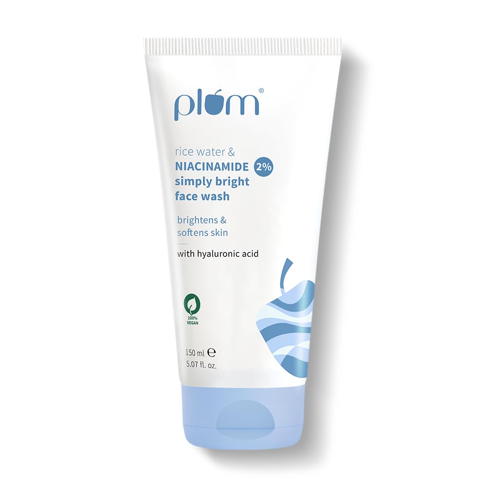 Plum Simply Bright 2% Niacinamide Face Wash with Rice Water | Brightens, Softens & Smoothens Skin | for Oily, Acne Prone, Dry, Normal, Sensitive Skin | Gentle & Non-Drying | for Men & Women | 150ml