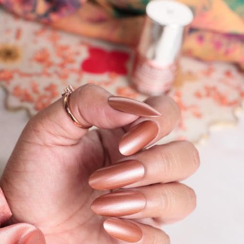 DeBelle Gel Nail Polish Roseate Gold (Metallic Rose Gold Nail Paint)|Non UV - Gel Finish |Chip Resistant | Seaweed Enriched Formula| Long Lasting|Cruelty and Toxic Free| 8ml