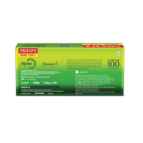 Margo Original Neem Soap | With Goodness of 1000 Neem Leaves | Infused with Vitamin E for moisturising- 125gm Pack of 16