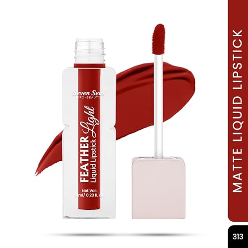 Seven Seas Feather Light Liquid Lipstick | Matte Finish Liquid Lipstick | Long Lasting | Non Transfer | One Coat Application | Stay Upto 12 Hours (313, 6ml)