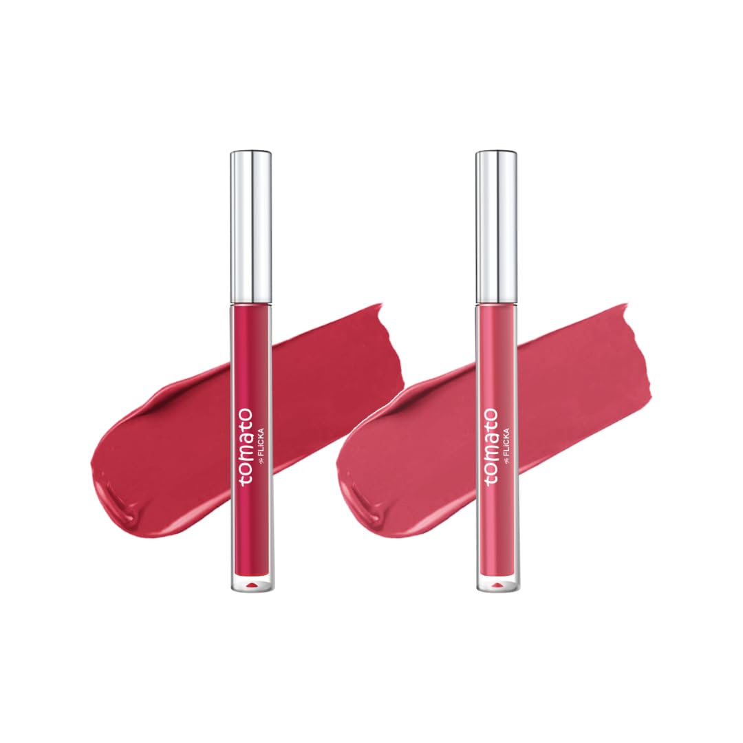 FLiCKA Tomato Liquid Matte Lipstick Transfer Proof, Smudge Proof, Non-Sticky, Creamy Lightweight Shade 3 & Shade 10 Combo