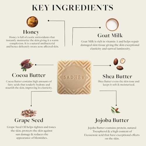 Sadhev Ayurvedic Goat Milk And Jojoba Butter Bathing Soap For Dull Dry Pigmented And Tanned Skin Chemical Free - 125g (Pack of 1)