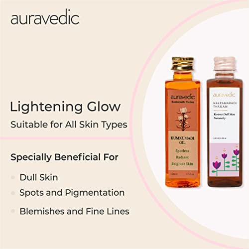 Auravedic Kumkumadi tailam for face Kumkumadi face oil for glowing skin & Nalpamaradi thailam 100 ml pack of 2 kumkumadi oil for face serum pigmentation serum face body oil after bath for daily use