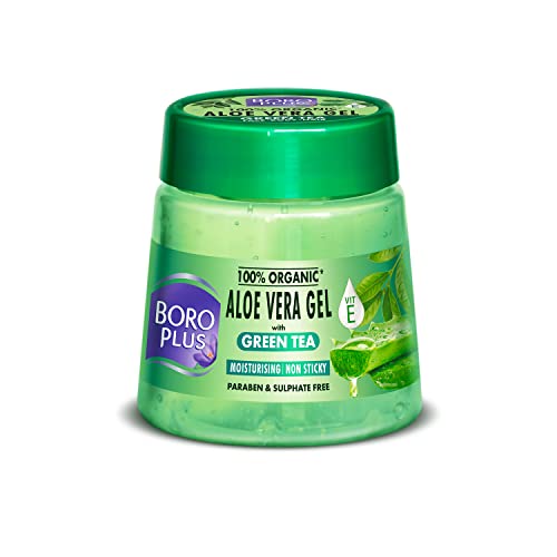 Boroplus Aloe Vera Gel With Green Tea 100% Organic For Skin & Hair, Rich In Vitamin E And Antiseptic Herbs For Smooth, Nourished And Moisturised Skin, 200Ml