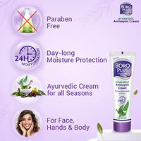 BOROPLUS Antiseptic Cream, 24 Hour Moisturisation, Ayurvedic, Neem, Tulsi & Aloe Vera, 80ml (Pack of 3)