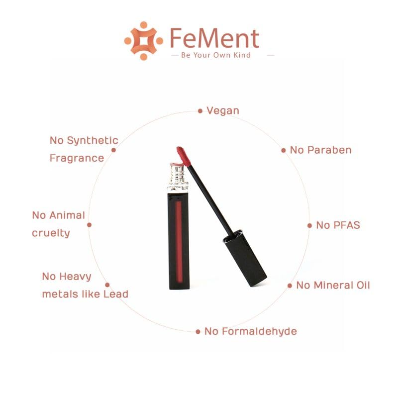FeMent Clean Beauty Matte Liquid Lipstick For Women, Highly Pigmented, Long Lasting, TransferProof, Lip Makeup, Smudge Proof - 6.5 ML (LIT)