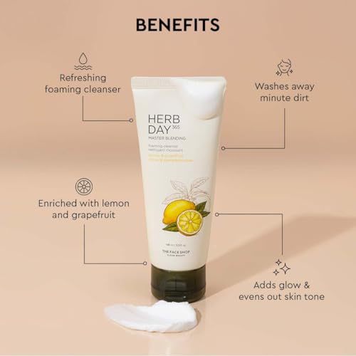 The Face Shop Herb Day 365 Lemon & Grapefruit Face Wash With Vitamin C & Glycolic Acid For Brighter And Glowing Skin | Made in Korea | 100ML