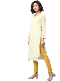 Ada Lucknowi Hand Embroidered Traditional Chikankari Georgette Kurta Kurti with Slip for Women