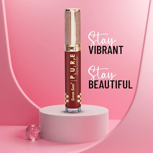 Seven Seas Pure Liquid Lipstick, Matte Finish, Purple (Medium Carmine, 7ml)