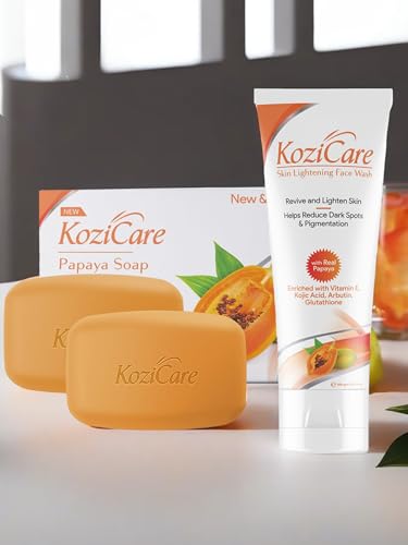 Kozicare Kojic Acid Soap & Glutathione Soap | Papaya Soap | Tan Removal Soap| Bath Soap Combo Offers | Helps Exfoliate Dead Skin - Pack Of 3 | Papaya Face Wash | Face Wash For Women & Men | 100 Ml