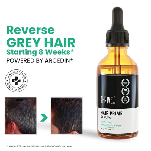 ThriveCo Anti-Grey Hair Prime Serum | Arcolys + Biotin + Black Tea Extract | Light-Weight, Non-Sticky & Odourless | For Men and Women | 50 Ml (Pack of 5)
