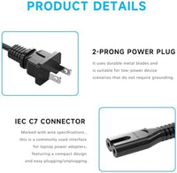 Figure 8 Power Cord 5Ft, 2 - Prong Cable Connector Compatible with Home Office Electronics TV, Printer, Laptop, Samsung Monitor