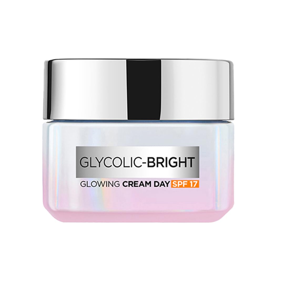 L'Oreal Paris Glycolic Bright Glowing Day Cream, Overnight Brightening Cream, Glycolic Acid in Gel-Like Cream Texture, that Visbily Minimizes Spots & Reveals Glowing skin, 50ml