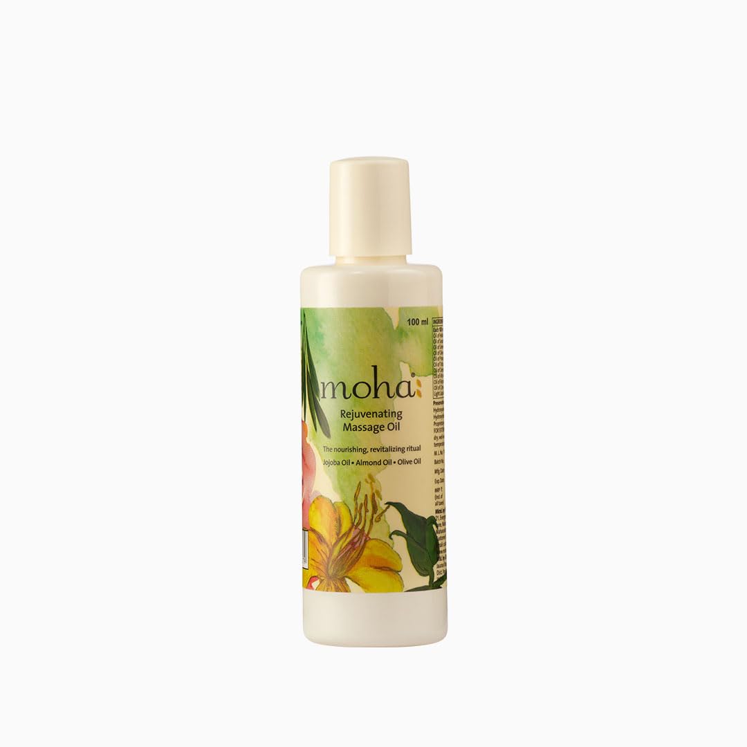 moha: Rejuvenating Massage Oil with Jojoba Oil, Almond Oil and Olive Oil For De-stresses and Tones the Skin -100ml (Pack of 1)