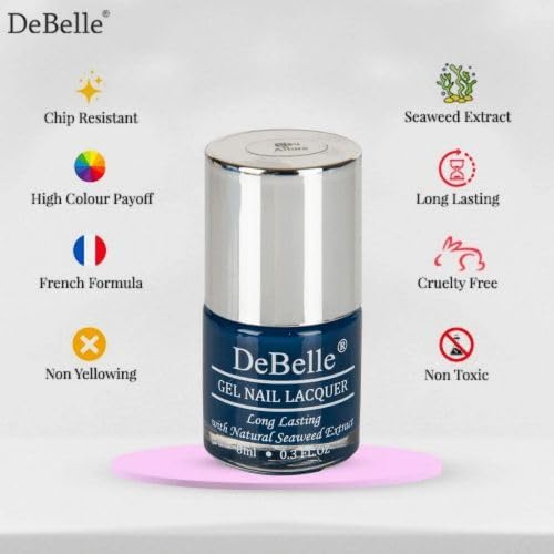 DeBelle Gel Glossy Finish Nail Polish Bleu Allure(Navy Blue), 8 Ml - Enriched With Natural Seaweed Extract, Cruelty Free, Toxic Free