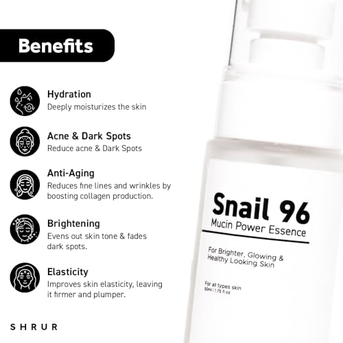 Shrur Snail Mucin 96 Power Repairing Essence, Hydrating Serum for Face, formulated with Snail Secretion Filtrate to Address Dull Skin & Fine Lines Korean Skincare - 50 ml
