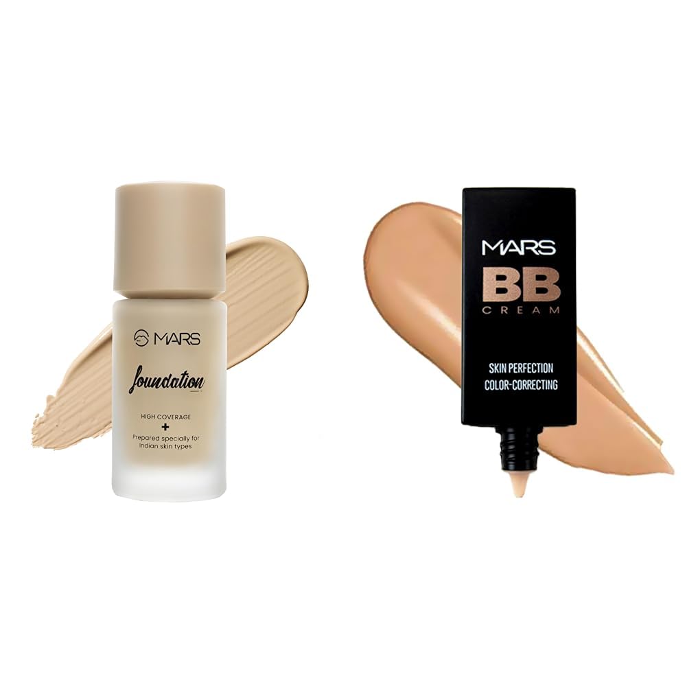 MARS High Coverage Liquid Matte Foundation | Blemish Free & Blendable Foundation for Makeup (40ml) (SHADE-03) BB Cream Lightweight Foundation (30 ml) (Tan)