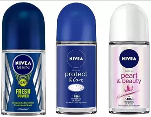 NIVEA Deodorant Roll-On Combo, Fresh Power, Protect & Care M, Pearl & beauty, 50 Ml Each Deodorant Roll-on - For Men & Women (150 ml, Pack of 3)