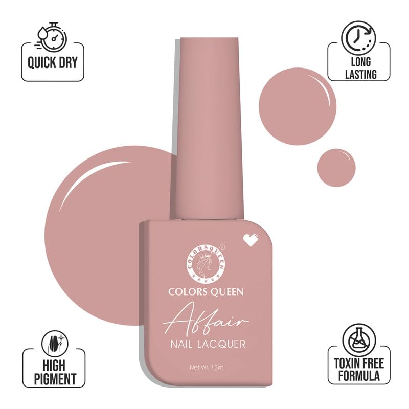 COLORS QUEEN Affair Nail Polish - 02 Rusty Nude, 13Ml | Quick Drying, Long Lasting Formula, One Coat Nail Polish | Chip Resistant, No Harmful Chemicals, Semi Matte Finish Nail Polish For Women