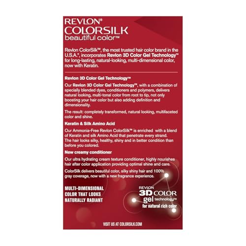 Revlon ColorSilk Permanent Hair Color For Women, Salon Perfect Hair Colour at Home with 100% Grey Coverage | Pro-Keratin & No Ammonia | Up to 8 Weeks of Colour | Shade - Medium Brown 4N (Pack of 1)