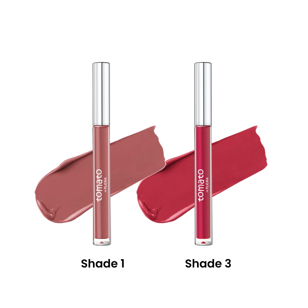 FLiCKA Tomato Liquid Matte Lipstick Transfer Proof, Smudge Proof, Non-Sticky, Creamy Lightweight, Shade 1 & Shade 3 Combo