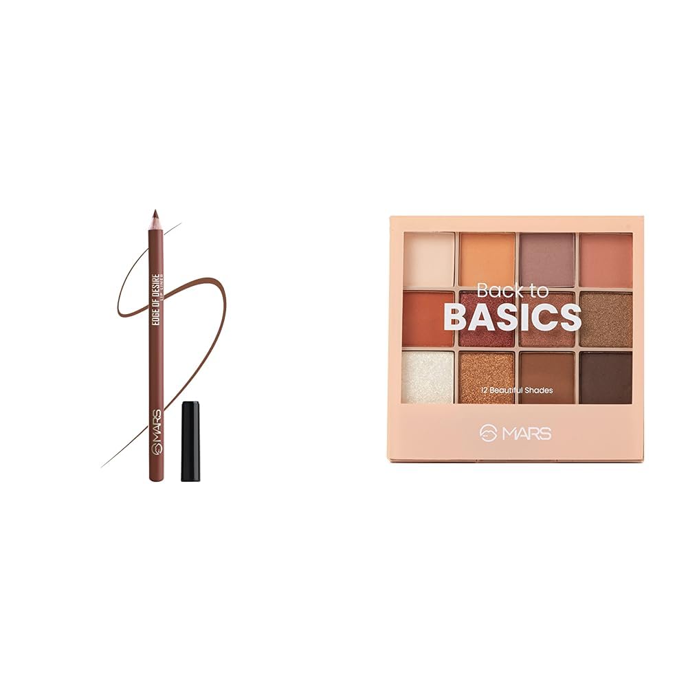 MARS Matte Lip Liner | One Swipe Smooth Application | Long Lasting Lip Pencil (1.4gm) (13-CINNAMON ROLL) 12 Shades Back to Basics Eyeshadow Palette with Free Applicator (14.4 gm) (Shade-02)