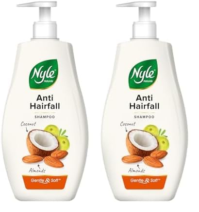 Nyle Naturals Anti-Hairfall Shampoo | For Hairfall Control | With Coconut Milk, Badam and Amla |Gentle & Soft Shampoo For Men & Women |800ml (Pack of 2)