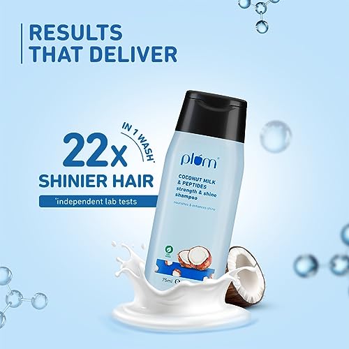 Plum Coconut Milk & Peptides Shampoo for Dry & Frizzy Hair | Provides 22X Shiny & Softer Hair | Paraben-Free | Hair Shampoo for Women & Men | for Straight, Wavy & Rough Hair | pH Balanced | 75ml