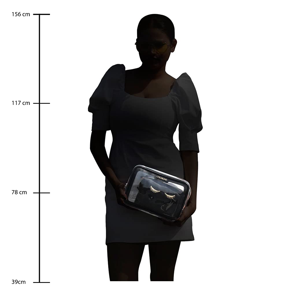 Colorbar LIPS & LASHES BOX POUCH(SET OF TWO) - BLACK II 1 Large Main Compartment + Small Black Pouch II Metallic Embellishments and Zipper II PVC + Polyester material