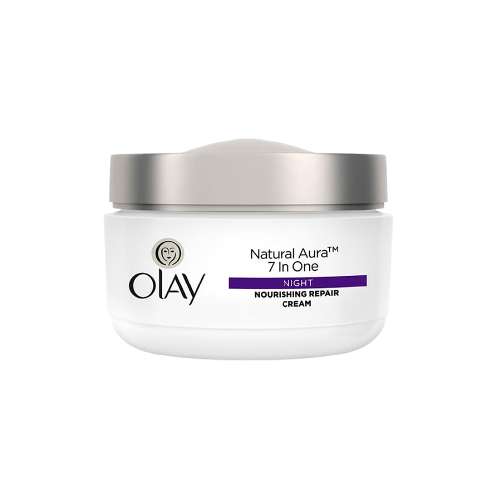 Olay Natural Aura Night Cream | Nourishes Skin for Healthy Glow | Fights 7 Signs of Ageing | With Niacinamide and Vitamin E | Normal, Oily, Dry, Combination Skin | 50g
