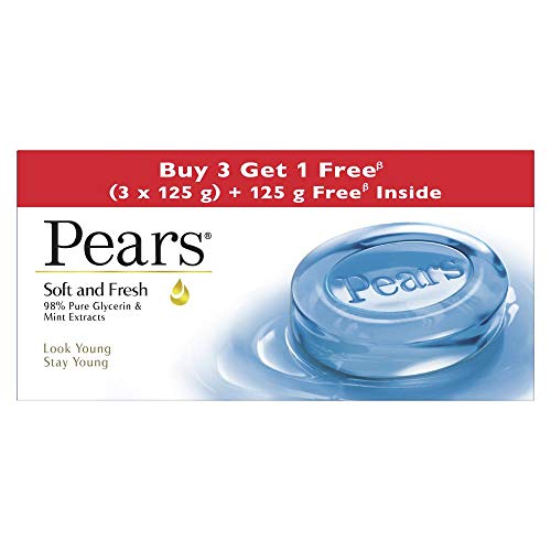 PEARS Soft and Fresh Bathing Bar, 125g (Buy 3 Get 1 Free) & Natural© Pomegranate Brightening Bathing Soap Bar, 125 g (Pack of 3)