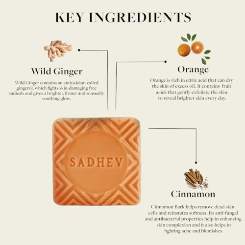 Sadhev Organic Orange & Cinnamon Bathing Soap for Anti-Wrinkle Chemical Free - 125g (Pack of 1)