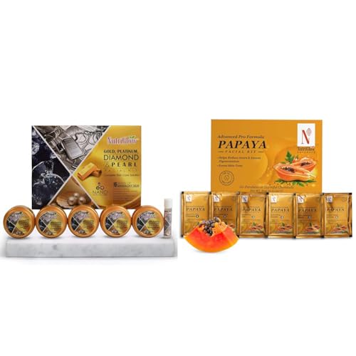 NutriGlowPlatinum Diamond Gold and Pearl Facial kit 6-Pieces Skin Care Kit For Women, 250 gm+10mlNATURAL'S Advanced Pro Formula Papaya Facial Kit for Glowing Skin Cleanup Kit for Even Skin Tone, 60gm