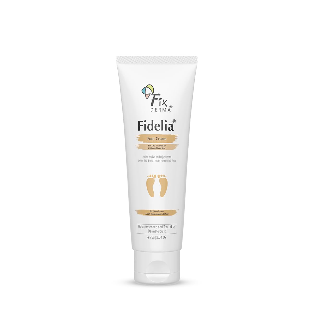 Fixderma 5% Lactic Acid, 15% Urea, 3% Glycerine Fidelia Foot Cream For Dry & Cracked Feet, Moisturizes and Soothes Feet, Heel Repair Paraben & Sulphate Free, All Skin Types 75gm