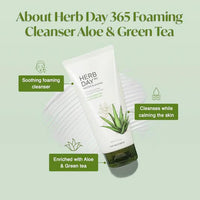 The Face Shop Herb day Cleansing Foam 170 ml | Face wash with aloe and green tea extracts | Face Wash for Dry Skin | Face wash that hydrates skin & maintains PH Level | Korean Skin care Products