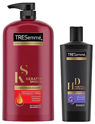 Tresemme Keratin Smooth Shampoo,With Keratin And Argan Oil For Smoother And Shinier Hair, 1 Ltr & Tresemme Hair Fall Defence Shampoo, 340 ml