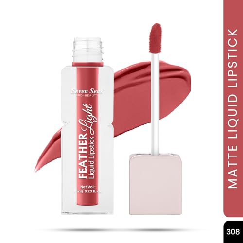 Seven Seas Feather Light Liquid Lipstick | Matte Finish Liquid Lipstick | Long Lasting | Non Transfer | One Coat Application | Stay Upto 12 Hours (308, 6ml)