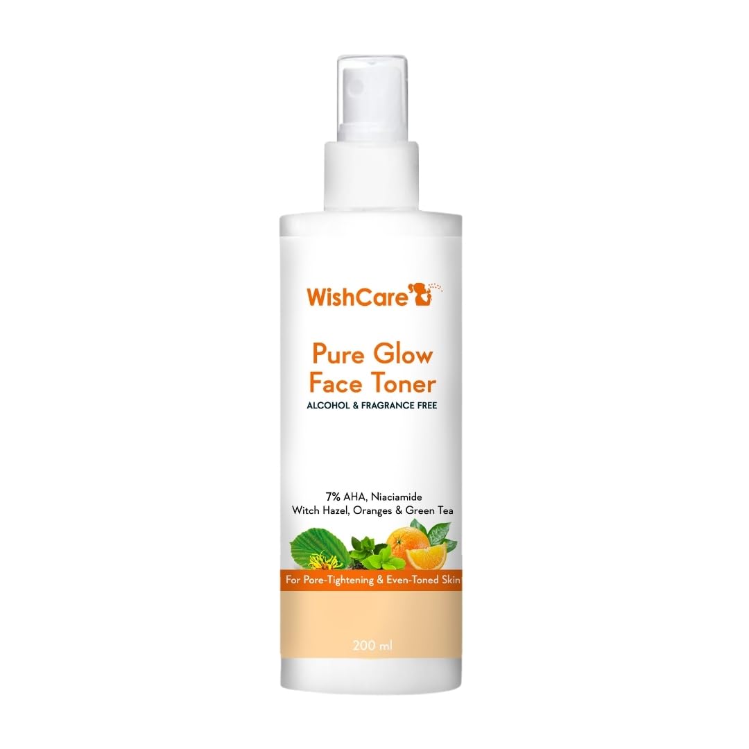 WishCare Pure Glow Face Toner - 5% Fruit AHA, Hyaluronic Acid, Niacinamide & Oranges - For Glowing, & Pore Minimizing - 200ml, (PGFT200)