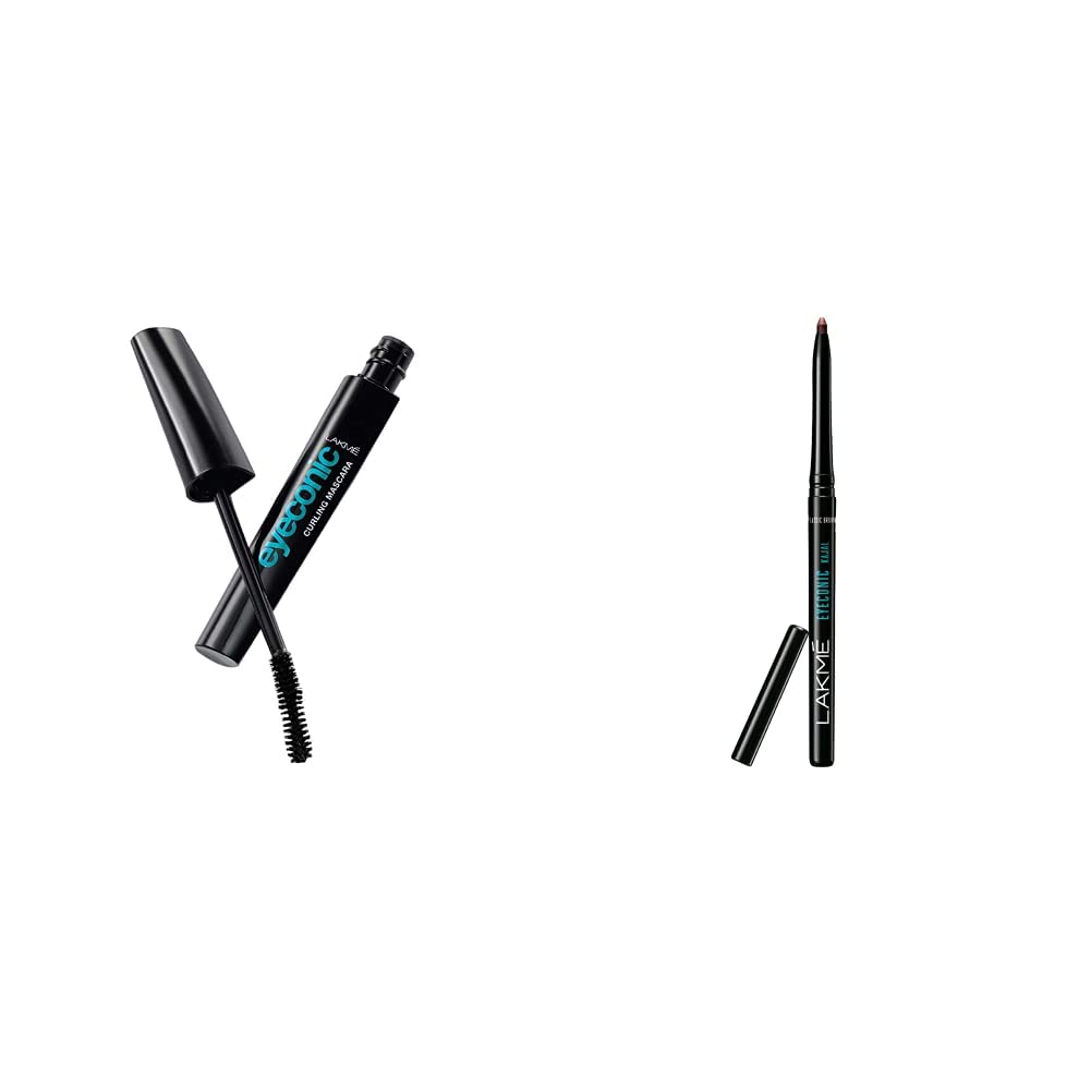 Lakmé Eyeconic Lash Curling Mascara, Black, 9ml and Lakmé Eyeconic Kajal, Classic Brown, 0.35g