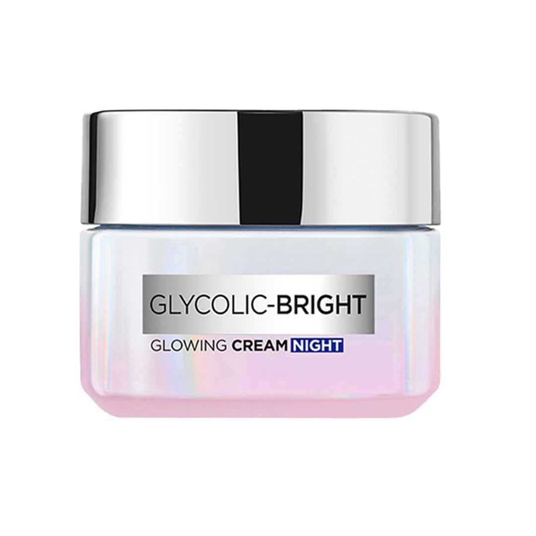 L'Oreal Paris Glycolic Bright Glowing Night Cream, Overnight Brightening Cream, Glycolic Acid in Gel-Like Cream Texture, that Visbily Minimizes Spots & Reveals Glowing skin, 15ml