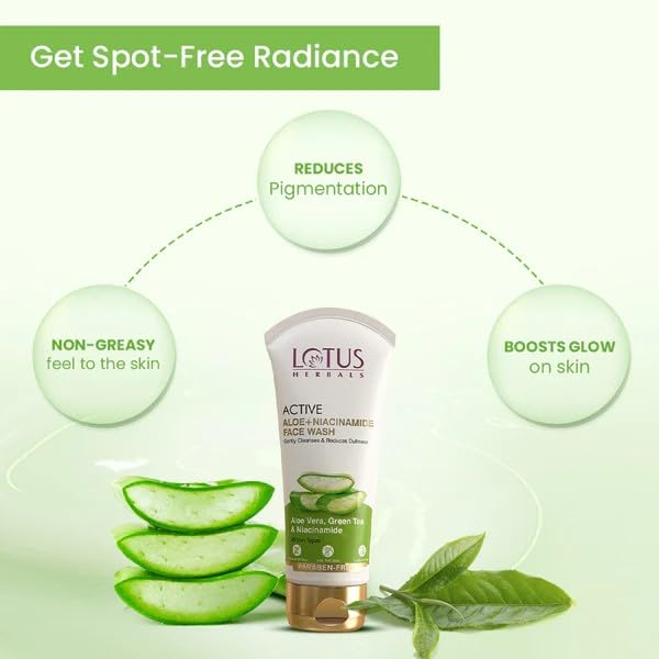 Lotus Herbals Active Aloe + Niacinamide Brightening Boost Mist 50g, FACE WASH 100g Set of 2