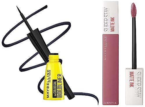 Maybelline New York Colossal Bold Eyeliner, Black, 3g & Maybelline New York Super Stay Matte Ink Liquid Lipstick, 15 Lover, 5ml